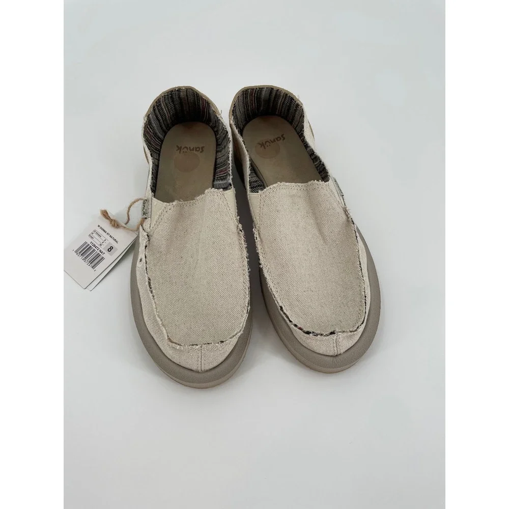 Sanuk Donna ST Natural Womens 8 Hemp Canvas Blanket Slip On‎ Loafer Shoes New